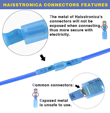 haisstronica 200PCS Heat Shrink Spade Connectors, 16-14 AWG, Male, Blue - color: Blue, size: AWG 16-14 Male 200PCS