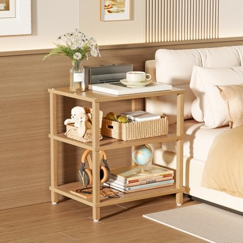 LELELINKY 3-Tier AV Media Player Stand Set of 2, Natural Stereo Cabinet, Wooden TV Stand,Game Console Shelf, Multifunctional Entertainment Center, Suitable for Home, Conference Room, Game Studio - color: Natural, size: 3 Tier