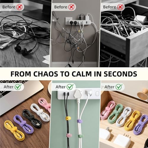 28Pcs Silicone Cable Ties, Reusable & Washable with Locking Buckles, Adjustable Fastening Multipurpose Cord Organizer, High Elasticity Cable Management Organizer