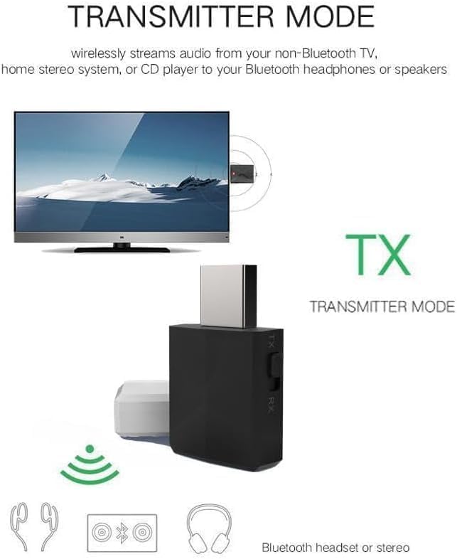 USB Bluetooth 5.0 Adapter, 3-in-1 Receiver and Transmitter, Portable Mini Audio Adapter Transmitter Receiver with 2X 3.5mm Digital Audio Cable for PC/Headphone/TV/Car