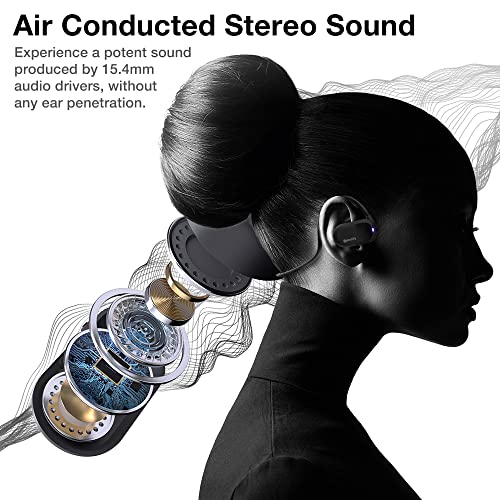 Purity Air Open Ear Headphones - True Air Conduction Wireless Bluetooth Open Ear Earbuds with Dual Mic for iPhone/Android - Secured Long Wearing Comfort, Sports Sweat Resistant (Black/Black) - color: Black/Black