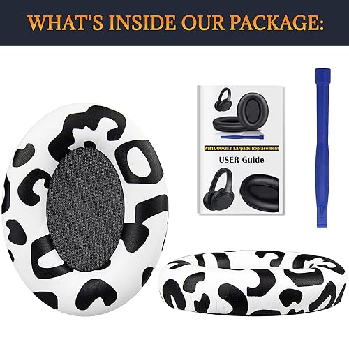 SOULWIT Professional Earpads Cushions Replacement for Sony WH-1000XM3 (WH1000XM3) Over-Ear Headphones, Ear Pads with Softer Protein Leather, Noise Isolation Memory Foam, Added Thickness (Snow Leopard) - color: Snow Leopard