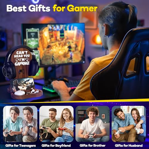Slothoem Gamer Gifts for New Dad, New Expecting Dad First Fathers Day, New Dad Announcement, Best Birthday Gift for New Father, for Husband Soon-to-be-Dad, Wooden Headset Stand-Leveled Up To Daddy - style: Gamer Dad Gifts