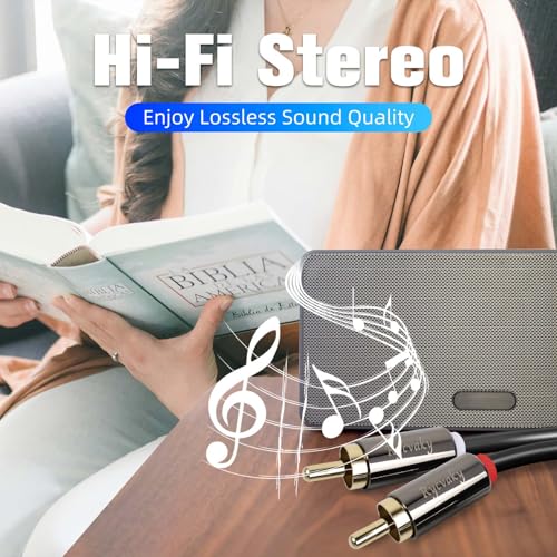 3.5mm Aux to RCA Cable, 90 Degree Angle 3.5mm Male to 2RCA Male Auxiliary Stereo Audio Y Splitter Gold-Plated, Double Shielded for Smartphones, Tablets, Speakers, Home Theater, HDTV,8ft/2 Pack - size: 8 Feet(2 pack)