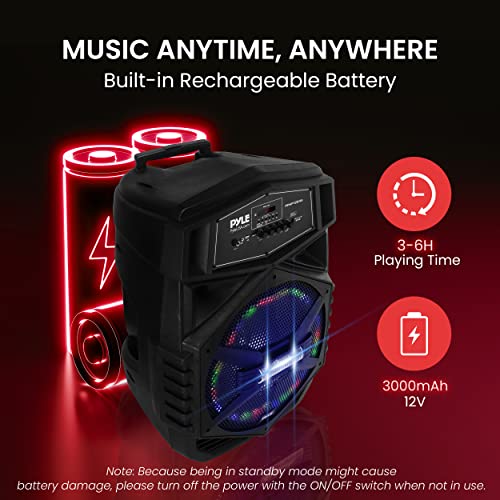 Pyle 12'' Portable Bluetooth Speaker System - 1000W Karaoke Speaker w/ LED Lights, USB/Micro SD/FM/BT/Aux/Remote Control/Mic & Guitar Inputs, Built-in Rechargeable Battery w/ Wheels & Handle Bar - style: 1000W