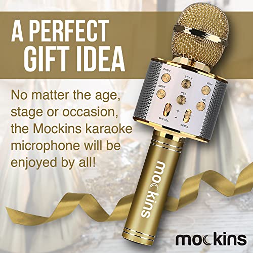 Mockins Gold Bluetooth Karaoke Microphone for Kids with Built in Bluetooth Microphone Wireless Speaker | Wireless Mic Karaoke Compatible with iPhone & Android | All-in-One Mic - color: Gold