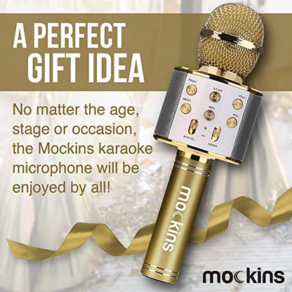 Mockins Gold Bluetooth Karaoke Microphone for Kids with Built in Bluetooth Microphone Wireless Speaker | Wireless Mic Karaoke Compatible with iPhone & Android | All-in-One Mic - color: Gold