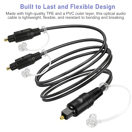 1 in 2 Out Optical Audio Splitter, Toslink Digital Optical Audio Cable, 1 Male Input 2 Male Output, Digital Fiber Optic Splitter for Soundbar, PS5/PS4, Xbox, Home Theater (1.5M/4.9FT)
