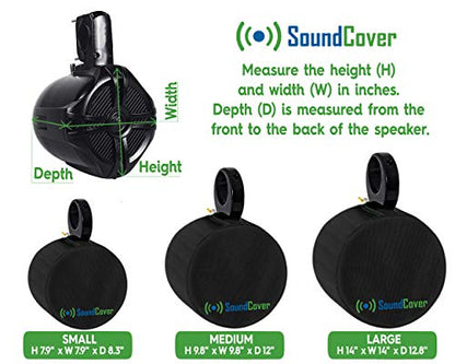 Black 600D Marine Wake Tower Speaker Covers – Large (H 14" × W 14" × D 12.8") – Weather-Resistant Covers for Marine & ATV Speakers - color: Black, size: LARGE