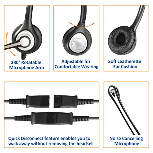 Wantek RJ9 Telephone Headset Dual with Noise Cancelling Mic, Quick Disconnect, Work for Yealink T42G T46G T48G T21P T41P Avaya 1608 9608 9611G 9650 Grandstream Cisco Snom Panasonic KXT Phones(602QY1)