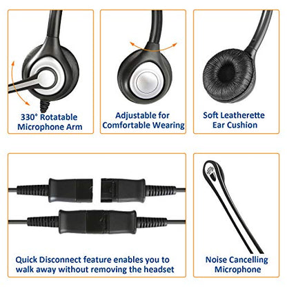 Wantek RJ9 Telephone Headset Dual with Noise Cancelling Mic, Quick Disconnect, Work for Yealink T42G T46G T48G T21P T41P Avaya 1608 9608 9611G 9650 Grandstream Cisco Snom Panasonic KXT Phones(602QY1)