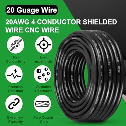 MOOKEERF 20/4 Shielded Wire 50FT,20AWG 4 Conductor Shielded Cable Stranded Pure Copper CNC Wire for CNC Router Machine,CNC VFD Spindle,3D Printer,Stepper Motor,Transformer,etc. - size: 50FT, style: 20AWG(4 Conductor)
