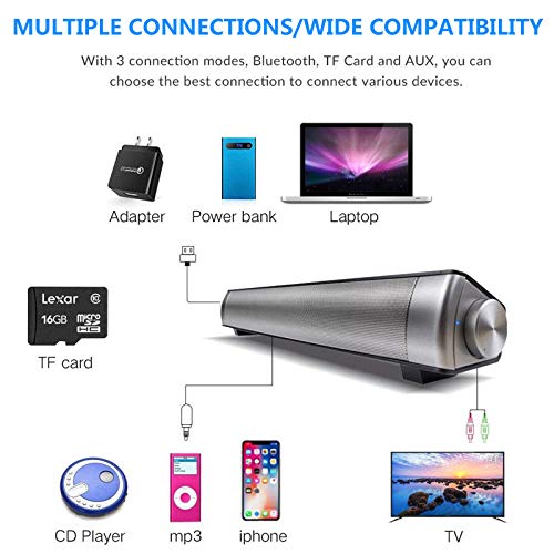 TOPROAD Sound Bar, Bluetooth 5.0 Wired/Wireless Speaker, Built-in Mic | 2.0 CH Surround, 3 Modes, Touch/Remote Control, Suitable for Cell Phone/Tablet/Projector/TV with BT, AUX/RCA Output