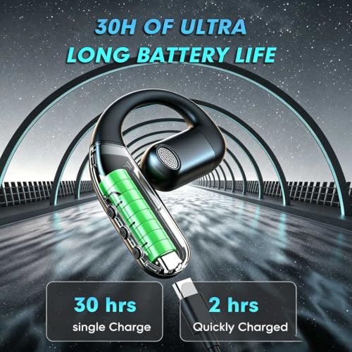 Xmenha Open Ear Headphones Bluetooth Earpiece Hands Free Blue Tooth Headset with Microphone Ear Piece One Single Ear Bluetooth Earbud Wireless Office Cell Phone Trucker Driver Headsets for Work - color: Black