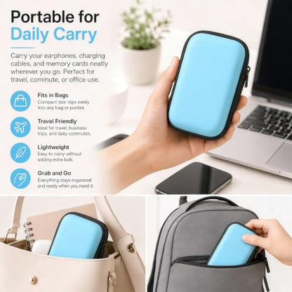 Portable Mini Storage Bag for Chargers and Cables, Blue - color: Blue