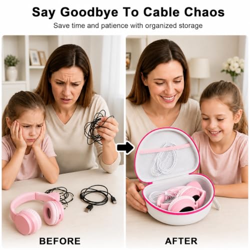 PAIYULE Kids Headphone Case for Riwbox CT-7S/CT-7, for iClever IC-HS01 | Headphone case for kids, hard EVA shell, mesh pocket, fits cat-ear over-ear models, red, school and travel, box only, White - color: White