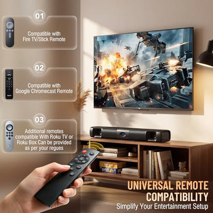 Sound Bar for Smart TV, 60W Deep Bass Soundbar with Clear Voice | Bluetooth 5.3/Optical/Auxiliary Inputs, Dual Bass Drivers, Surround Sound, Slim Wall Mount Design for TV/PC/Gaming/Projector