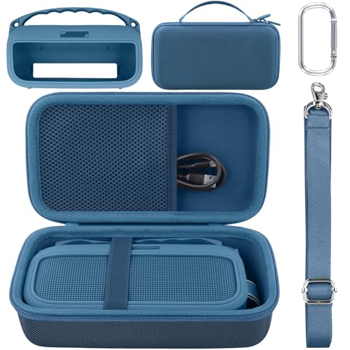 co2CREA Hard and Silicone Travel Case for Bose SoundLink Flex 2/1,Blue Dusk | 2nd Gen Compatibility, Dual-Layer Protection, EVA Hard Shell, Silicone Cover, Adjustable Shoulder Strap, Aluminum Carabiner - color: Blue Dusk Case
