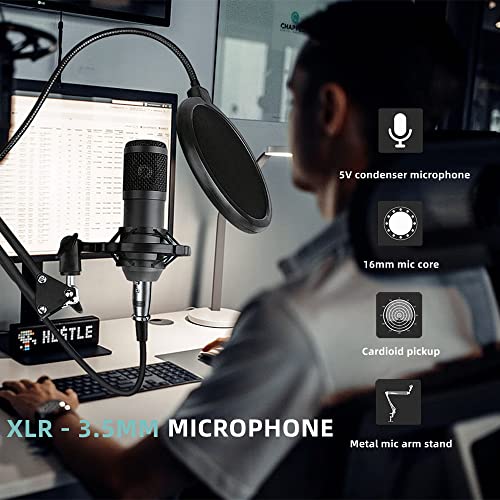 Podcast Equipment Bundle, BM-800 Podcast Microphone Bundle-Voice Changer with Mic Arm-Studio Condenser Microphone for Phone, PC, DJ, Perfect for Video Recording, Streaming Media, Gaming and Singing