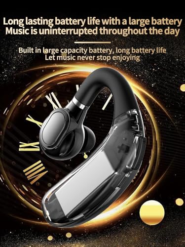 Single Ear Bluetooth Headset with Noise Canceling Microphone, 24H Talk Time Hands-Free Wireless Earpiece for Driving, Office (Black) - color: Black