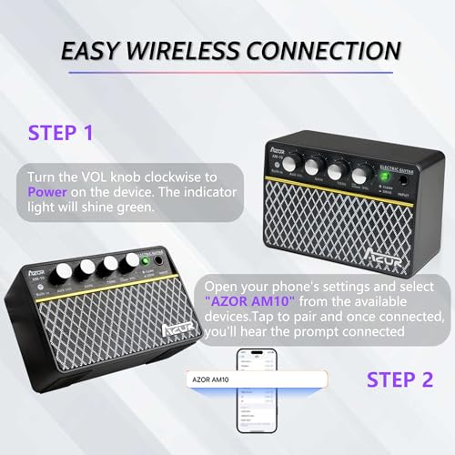 AZOR 10W Mini Guitar Amp, Rechargeable Portable Amp for Travel | Clean/Drive switchable, 6H battery life, 3.5mm headphone jack for silent practice, lightweight for travel