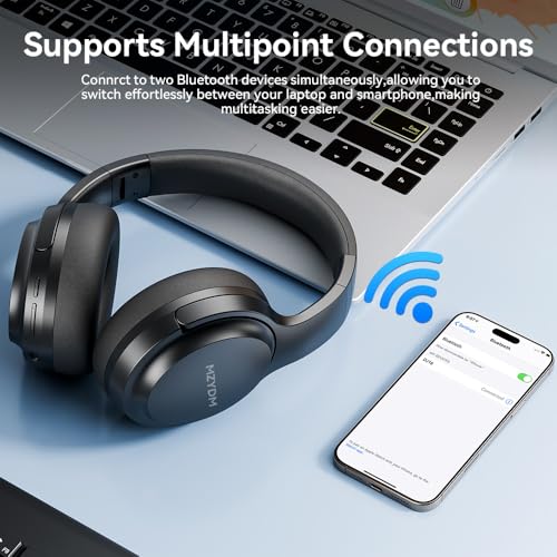 Bluetooth Headphones Over Ear, 40 Hours Playtime Wireless Headphones with Microphone,5.3 Bluetooth, HiFi Stereo Foldable Lightweight Headset, for Travel Work Cellphone(Black)