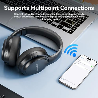 Bluetooth Headphones Over Ear, 40 Hours Playtime Wireless Headphones with Microphone,5.3 Bluetooth, HiFi Stereo Foldable Lightweight Headset, for Travel Work Cellphone(Black)