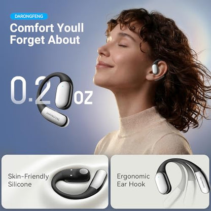 DARONGFENG Open Ear Headphones Wireless Earbuds Bluetooth 5.4, for Running & Workouts: Ergonomic Snug-Fit Earhook, Powerful Bass, Immersive HD Sound & Clear Calls, 40H Playtime with Smart Display
