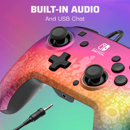 PDP REMATCH Enhanced Wired Controller, Officially Licensed for Nintendo Switch, Switch Lite & Switch - OLED Model, Nintendo Switch 2, Compatible Gamepad, Customizable Programmable Buttons, Super Mario Star Spectrum (Rainbow) - color: Star Spectrum