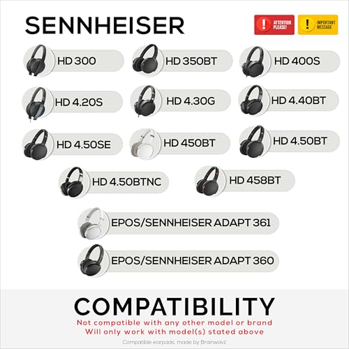 Replacement Hybrid Earpads for Sennheiser HD4.50BT HD4.50BTNC HD450BT HD4.50SE HD4.40BT HD4.30G HD4.20S HD458BT HD450 HD400S HD 350BT. PU Leather Velour Memory Foam, Extra Comfort - Brainwavz (Black) - color: Hybrid Black