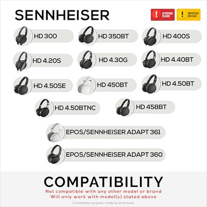Replacement Hybrid Earpads for Sennheiser HD4.50BT HD4.50BTNC HD450BT HD4.50SE HD4.40BT HD4.30G HD4.20S HD458BT HD450 HD400S HD 350BT. PU Leather Velour Memory Foam, Extra Comfort - Brainwavz (Black) - color: Hybrid Black