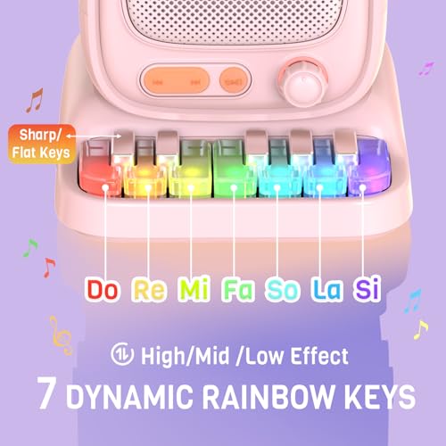 Mini Karaoke Machine with Colorful 7 Piano Keys,Top | Birthday for 3 4 5 6 7 8 9 10 11 12+ Years Old, Portable Bluetooth Speaker with Wireless Microphone,Boys and Girls Gift-Pink - color: C60Pink