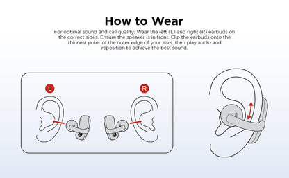 Lenovo Open Ear Clip On Earbuds X500 Bluetooth 6.0 Wireless Earbuds with 11 mm Drivers, Open Ear Ergonomic Design, Dual Device Connectivity, Built in Mic, Fast Charge, White - color: White