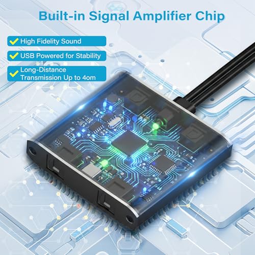 2 Way Digital Optical Audio Splitter 1 In 2 Out Active Toslink SPDIF Fiber Optic With USB Powered, LPCM 2.0, PCM, Dolby, DTS 5.1 for HDTV, Home Theater, Soundbar, Receiver, Amplifier- Unidirectional - style: 1 X 2 Optical Splitter