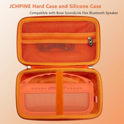 JCHPINE Silicone Cover and Carrying Case for Bose SoundLink Flex Speaker | Protective Cases with Handle and Shoulder Strap, Soft Silicone Cover and Hard Travel Case (Orange) - color: Orange Case