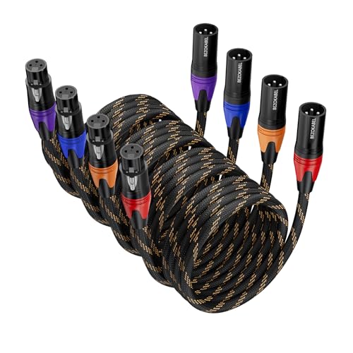 XLR Cables 50ft 4 Packs, XLR Microphone Cables, XLR Speaker Cable Male to Female Nylon Braided 3 Pins - size: 50ft