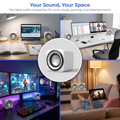 Basics Stereo 2.0 Speakers for PC or Laptop with Volume Control,USB-Powered, 1 Pair, White - color: White