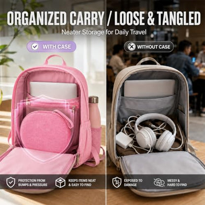 Hard Headphone Case for JBL Tune 770NC/510BT/720BT/520BT/670NC | Wave Foam, Elastic Strap, Soft Lining, Mesh Pocket, Carry Handle, Folded Headphone Storage, Pink, Case Only - color: Pink