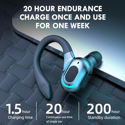 Wireless Earbuds with Earhooks Single Bluetooth Earpiece Sports Headphones Over the Ear Running Workout Wrap Around Earbuds 20H Long Battery Life Waterproof Noise Cancelling Headset for Android iOS - color: Blue