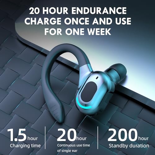 Wireless Earbuds with Earhooks Single Bluetooth Earpiece Sports Headphones Over the Ear Running Workout Wrap Around Earbuds 20H Long Battery Life Waterproof Noise Cancelling Headset for Android iOS - color: Green