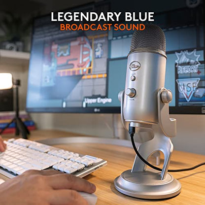 Logitech Creators Blue Yeti USB Microphone for PC, Mac, Gaming, Recording, Streaming, Podcasting, Studio and Computer Condenser Mic with Blue VO!CE Effects, 4 Pickup Patterns, Plug and Play - Silver | Mac, Gaming, Recording, Streaming, Podcasting, Studio