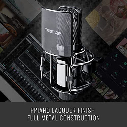 TAKSTAR PC-K850 XLR Studio Microphone with 34mm Gold-Plated Diaphragm | 34mm Gold-Plated Diaphragm, Ultra-Low Noise ≤20 dB, 130dB SPL, 30Hz-20KHz Response, 48V Phantom Power Required