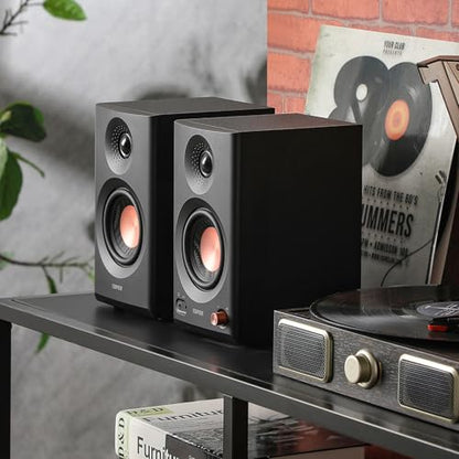 Edifier MR3 Powered Studio Monitor Speakers, Hi-Res Audio Certified Bluetooth V5.4 Active Bookshelf Loudspeakers, 2.0 Computer Speaker with Headphone Output RCA AUX Balanced TRS Input - Black (Pair) - color: Black