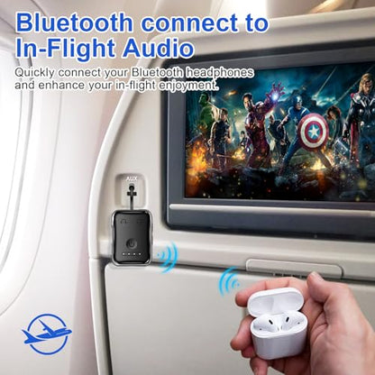 Premium Bluetooth 5.4 Airplane Audio Adapter, 30Hrs Playtime, aptX Adaptive & HD Audio Transmitter for AirPods/Bose, Supports 2 Headphones for Travel Flight & TV - color: Black