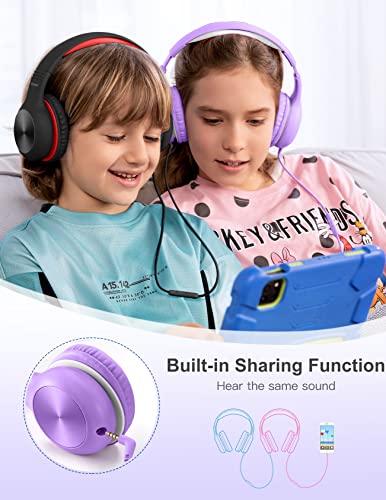 Nabevi Headphones for Kids for School, Kids Headphones with Microphone, Sharing Function, 85dB/94dB Safe Volume Limit, HD Sound, Over Ear Kid Headphone for School, On-line Study, Travel, Violet - color: Violet