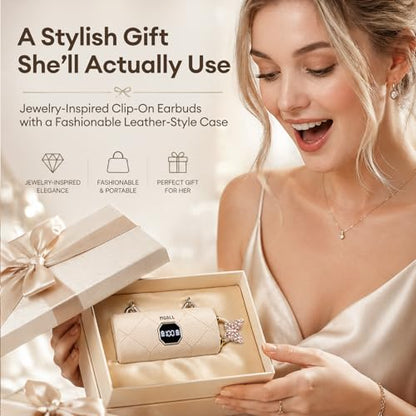 Clip On Earbuds with Detachable Gold Butterfly Earrings, Bluetooth 6.0 Open Ear Earbuds for Women, Led Display Leather Texture Charging, Comfortable Fit, Sports, Daily Wearers&Gifts, X22 Beige - color: Beige-Gold Butterfly Diamond Earrings