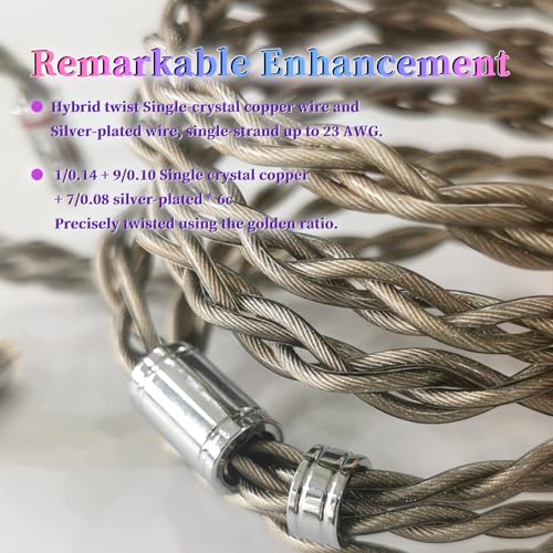 Premium IEM Earphone Audio Cable, Single Crystal Copper & Silver-Plated Hybrid Twisted, Balanced Upgrade Cable, Braided Hi-Fi Replacement Extension Cord 1.2M (2pin-0.78mm, 4.4mm)