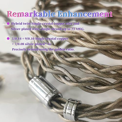 Premium IEM Earphone Audio Cable, Single Crystal Copper & Silver-Plated Hybrid Twisted, Balanced Upgrade Cable, Braided Hi-Fi Replacement Extension Cord 1.2M (2pin-0.78mm, 4.4mm)