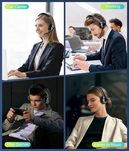 Wireless Headset with Microphone, 2025 New V5.3 Headset with USB Dongle, Computer Headphones QCC3034 CVC8.0 Noise Cancelling Technology & 30H Worktime, Mute Button for Home Office Skype