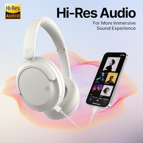 VOKALEN Hyper GO Wireless Over-Ear Noise Cancelling Headphones with Mic, 60H Playtime, Bluetooth Headphones, Hi-Res Audio, DEEP360 Spatial Audio, Ultra-Lightweight for Travel, Work, Study - color: White